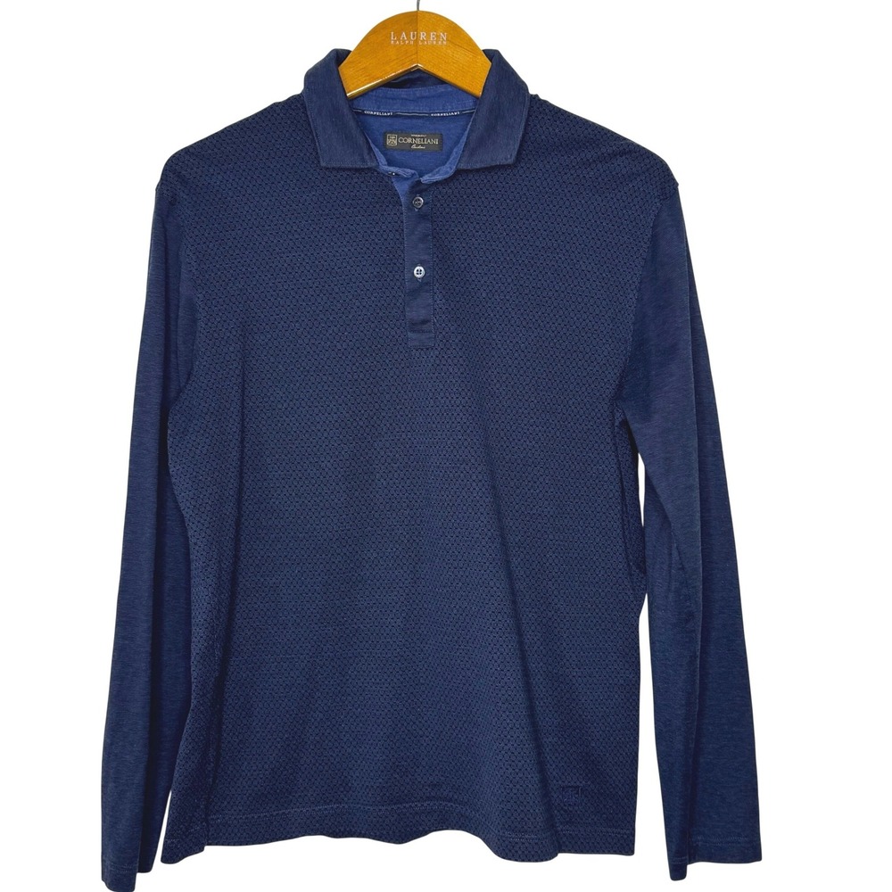 Corneliani Long Sleeve‎ Polo Shirt Blue IT Size 50
